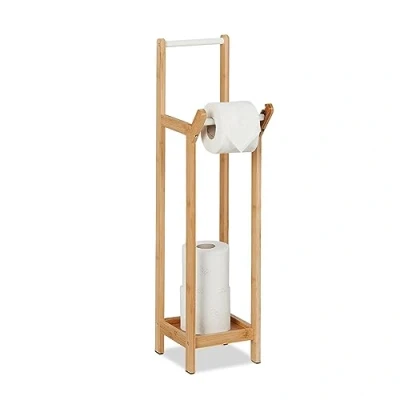 Immagine di Relaxdays Piantana Porta Rotolo Carta Igienica, Supporto Autoportante in bambù, HLP: 72 x 17,5 24 cm, Marrone Chiaro, Fibra di Legno