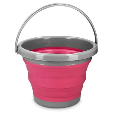 Immagine di Navaris Secchio Pieghevole 5 Litri in Silicone Secchiello Richiudibile 5l per Pulizie Bucato Campeggio Pesca Portatile Acqua Rosso