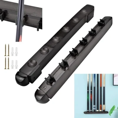 Immagine di BUENTYA Porta Stecche Biliardo Portastecche da Parete in Legno a Supporto con 6 Cilp per Stecche, Accessori Biliardo, 40cm* 4.8cm* 3.3cm (Nero)