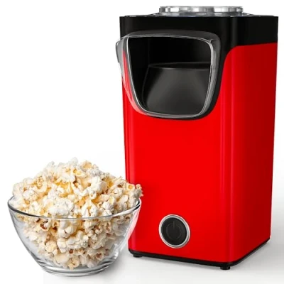Immagine di Gadgy Macchina Popcorn per Pop Corn ad Aria Calda l Preparazione Salutare, Senza Olio o Grassi con Misurino e Coperchio Superiore Rimovibile Rivestimento Rosso Retrò