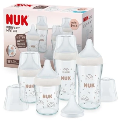 Immagine di NUK Set di bottiglie 4 pezzi. Bicchiere Perfect Match con cuore controllo della temperatura