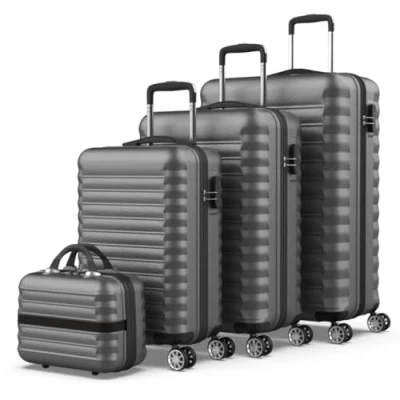 Immagine di NEWTECK NUMADA Set di valigie 4pzs (53/63/75cm) e borsa da toilette Mod Grigio. ABS Resistente, Leggero, lucchetto con 4 ruote doppie combinazione laterale