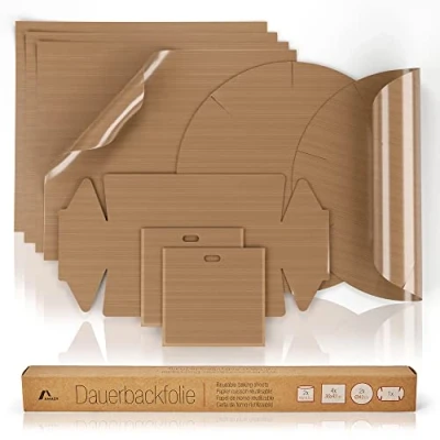 Immagine di Amazy Foglio di carta da forno (set 9) la riutilizzabile premium riutilizzabile, resistente al calore e antiaderente (confezione 9 4x quadrato, 2x rotondo a forma molla