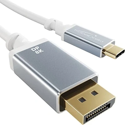 Immagine di KabelDirekt Cavo adattatore da USB C a DisplayPort 1.4 8K con connettori in metallo infrangibili 2 m Video 8K/60 Hz notebook/smartphone schermi DP 1.4, 3.1, Thunderbolt 3, Bianco)