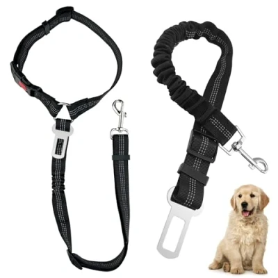 Immagine di Diompirux 2 Pezzi Elastica e regolabile Cintura per Sicurezza Cani Gatti, Guinzaglio Realizzato in nylon con Ammortizzazione Elastica, Universalecintura Robusto Adatto Auto