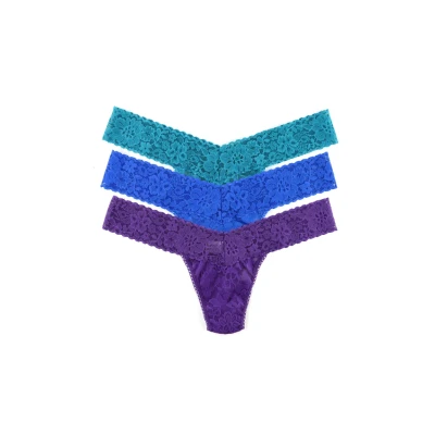 Immagine di Hanky Panky Daily Lace Low Rise Thong Mutande Donna in Pizzo Elasticizzate, Set 3 Pz, Tanga con Vita Bassa Slip Cotone e Nylon, Lingerie per Completo Intimo Donna, Taglia Unica