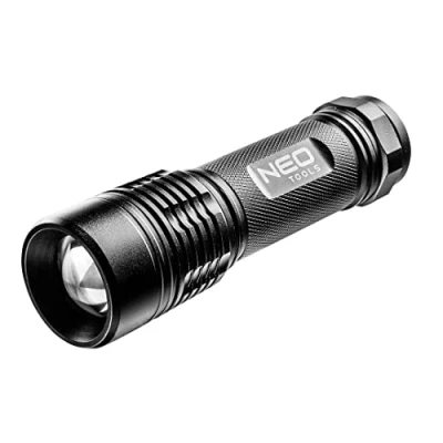 Immagine di NEO TOOLS Torcia in alluminio, zoom, 3 x AAA. Cree XP E2 W, 200 lumen, modalità (100%, 50%, segnale lampeggiante), classe di protezione IPX7, messa a fuoco, alloggiamento durata fino