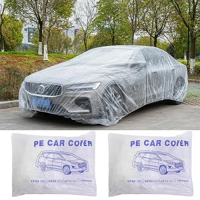 Immagine di Kasmole 2 Pezzi Copriauto Telo per Auto Copertura Impermeabile Universale Monouso Plastica Trasparente USA E Getta Pioggia Polvere del Garage Deposito Temporaneo