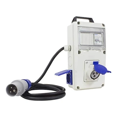 Immagine di POLY POOL PP0729 Quadro Elettrico di Distribuzione IEC309 230V Esterno 2 Prese Civili 1 Presa CEE + Spina 16A 2P con Interruttore Magnetotermico Cavo 2m