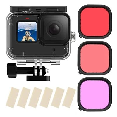Immagine di TELESIN 60M Custodia Impermeabile per Gopro Hero 12/11/10/9, Subacquea Immersione Trasparente Copertura Protettiva Shell con Montaggio a sgancio rapido + 3 filtri 6 Fogli antiappannamento