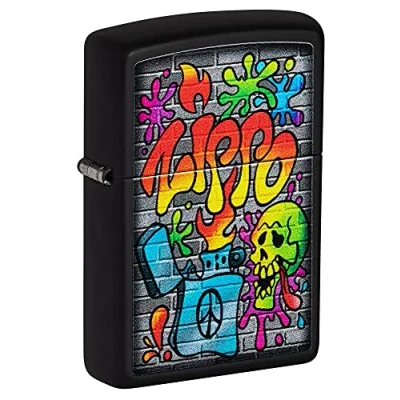 Immagine di Zippo Accendino antivento Graffiti dai colori vivaci nero opaco ricaricabile per uso a vita fiamma regolabile confezione regalo struttura in metallo Made USA