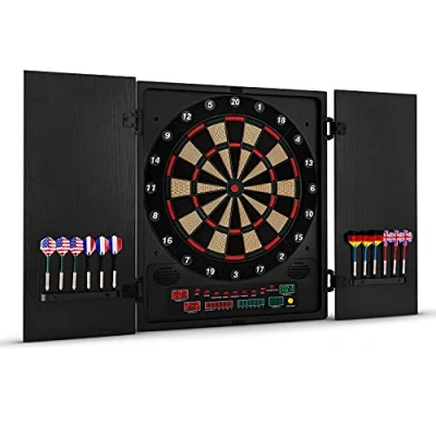 Immagine di oneConcept Dartchamp Freccette, Tiro al Bersaglio, Freccette Bersaglio Elettronico, 27 Giochi, fino a 8 Giocatori, Avversario Virtuale, 12 Frecce, Punte Soft, Porte, Nero
