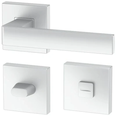 Immagine di La maniglia ERGO per porte del bagno, argento, con serratura bagno (WC), quadrata argento opaca, guarnizione porte,