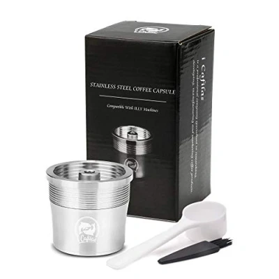 Immagine di I Cafilas capsule di caffè ricaricabili in acciaio inox compatibili con Illy Macchine，riutilizzabili + misurino pennello