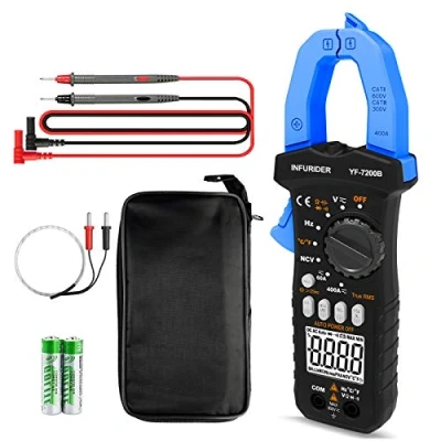 Immagine di Pinza Amperometrica Digitale, INFURIDER YF 7200B TRMS AC DC Volt Amp Auto ranging su Multimetro per Tensione e Amperaggio DC, Ohm, Capacità, Diodo, Tester di Continuità NCV