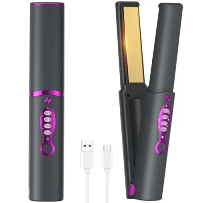 Immagine di OBEST Piastra per Capelli Senza Fili,2 in 1 Arricciacapelli Fili,Mini Portatile Viaggio con Titanio,Riscaldamento Rapido,Ricarica Tipo C,3 Temperature Regolabili