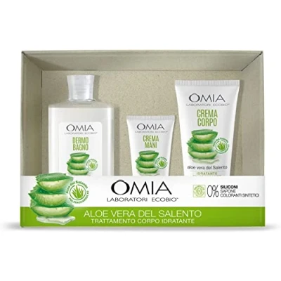 Immagine di Omia Aloe Vera del Salento, Confezione Regalo Donna, Set Bagno, Cofanetto Corpo e Capelli con Crema Mani, Bagnoschiuma Dermo da 3 pezzi