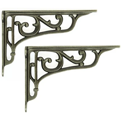 Immagine di Coppia di staffe per mensole, in ghisa, stile eduardiano, decorate con spire ornamentali (22 cm)