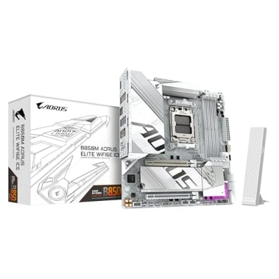 Immagine di GIGABYTE B850M AORUS ELITE WIFI6E ICE Scheda Madre Processori AMD Ryzen Serie 9000, 12+2+1 fasi VRM digitali, fino a 8200MHz DDR5 (OC), 1xPCIe 5.0 + 4.0 M.2, LAN 2.5, WIFI 7, USB 3.2 Gen 2