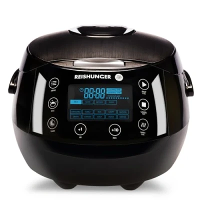 Immagine di Reishunger Cuociriso Digitale Nero Vaporiera Multifunzione fino a 8 Persone Con 12 Programmi, Tecnologia 7 Fasi Display LED e Funzione di Mantenimento del Caldo