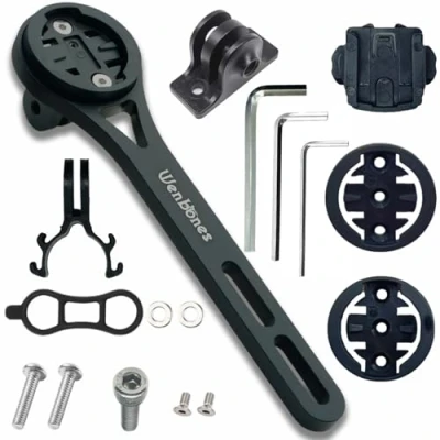 Immagine di Wenbones Supporto Integrato Ciclocomputer, Computer da Manubrio Lega Alluminio, per Ciclismo Bici Garmin Edge, Wahoo, Cateye, Bryton (Alluminio spessorato, Nero)