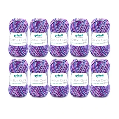 Immagine di filato per maglia/uncinetto Gründl Cotton Quick Print (lana maglieria, dai vivaci colori 100% cotone, certificato OEKO TEX, 50 g / 125 m, ferri: 3 4, 10 x g), Aubergine Multicolore
