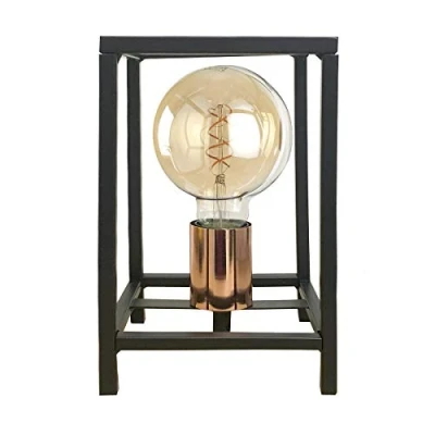 Immagine di ONLI Lampada da Tavolo Stile Urban Floki in Metallo Nero e portalampada Color Rame, 14 x cm, altezza 23cm