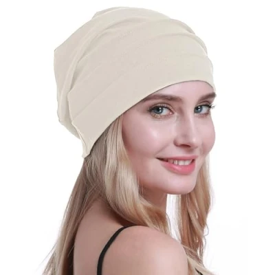 Immagine di osvyo Cotone Chemo Cappelli Soft Caps Cancro Copricapo per le donne perdita di capelli sigillati imballaggio, bianco polvere, Taglia unica