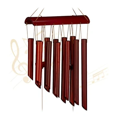 Immagine di Relaxdays Campane a Vento, Canne in bambù, Campanelli Scacciapensieri per Esterni e Interni, H x L: 60 21 cm, Marrone, 100%