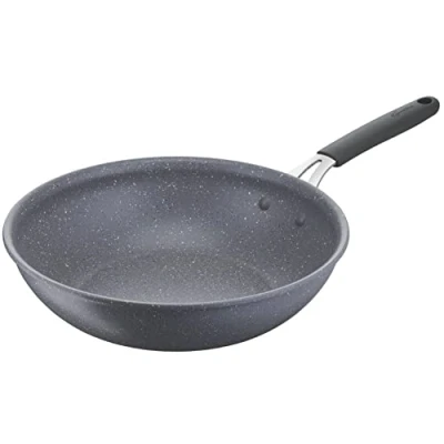 Immagine di Lagostina Tempra Mineral Wok Antiaderente in Acciaio e Alluminio con Rivestimento Mineralia+ Ø 28 cm, Manico Silicone, Effetto Pietra, Adatta a Tutte le Fonti di Calore