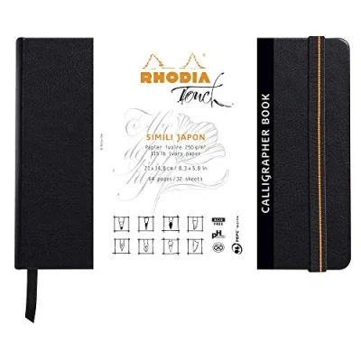 Immagine di RHODIA TOUCH 116124C Taccuino Rigido Calligrapher Book A5 64 pagine Carta Clairefontaine Simili Japon Uni Avorio 250 g/m per il disegno a inchiostro di china e le Tecniche Umide