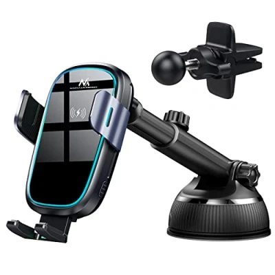Immagine di Supporto per auto con caricatore wireless/induttivo Qi Maclean, 5W/7,5W/10W/15W, automatico, adatto a telefoni da 4,7 6,7&quot;, condensatore incorporato, MCE129