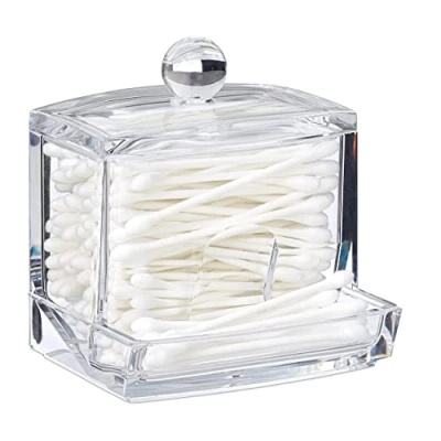 Immagine di relaxdays Porta Cotton Fioc, in Acrilico, Piccolo Dispenser da Bagno per Dischetti di Cotone, Misura M, Trasparente
