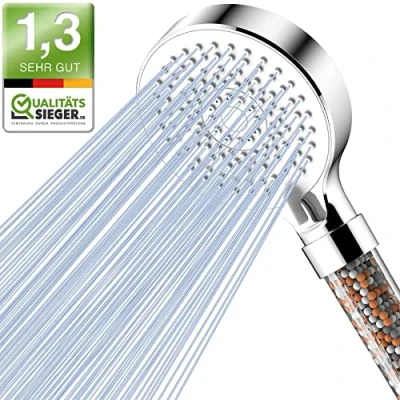 Immagine di Magichome Soffione Doccia Anticalcare, 5 Getti Spray Alta Pressione con Filtrazione a 3 Strati e Pietre Aggiuntive, Bianco