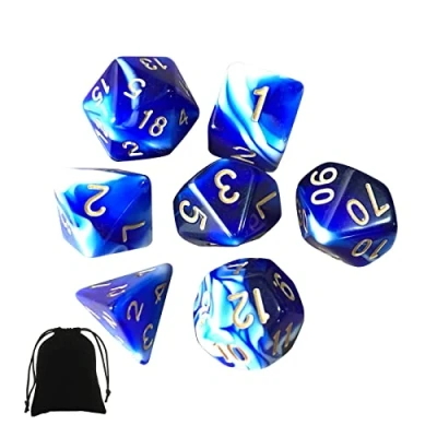 Immagine di Set di 7 dadi poliedrici a due colori, per giochi ruolo Dungeons and Dragons, D4, D6, D8, D10, D12, D20