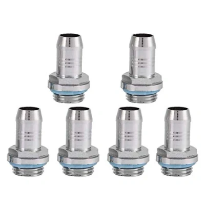 Immagine di Bewinner Barb Fittings 6 PC Raffreddamento ad Acqua Raccordo a Due getti G1 / 4 Filettatura Connettore per Tubo, Acciaio Inossidabile(6mm)