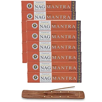 Immagine di Vijayshree Golden Nag Series bastoncini di incenso Masala Agarbathi, confezione da 12 pezzi, 180 g, con supporto per Mantra Dorato