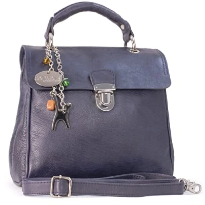 Immagine di Catwalk Collection Handbags Vera Pelle Borsa a Tracolla/Borse Mano/Spalla/Con una Cinghia Regolabile e Rimovibile Con Ciondolo Forma di Gatto Pandora BLU