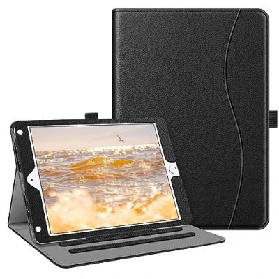 Immagine di FINTIE Custodia per iPad 9.7 Pollici 2018 2017, Air 2, [Multi angli] Folio Pieghevole Cover Protettiva Case Auto Sveglia/Sonno (con Tasca Le Schede), Nero