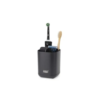 Immagine di Joseph EasyStore Porta Spazzolino e Dentifricio, Compatibile con Spazzolini Elettrici Tradizionali, 3 Scomparti, Contenitore da Bagno Smontabile, Nero Matte