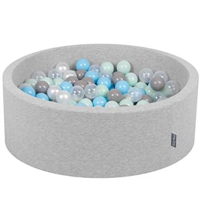 Immagine di KiddyMoon 90X30cm/200 Palline ∅ 7CM Piscina di Colorate per Bambini Tondo Fabbricato in EU, Grigio Ch:Perla/Grigio/Trasparente/Azzurro/Menta