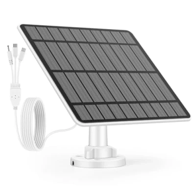 Immagine di Weinsamkeit 5W Pannello Solare per Telecamera Sorveglianza Esterna, Compatibile con Fotocamera Eufy Cam, 2C/2C Pro, 2/2Pro, E20/E40, Include Interfacce USB C, Micro e DC, Cavo da 3M, Impermeabile IP65