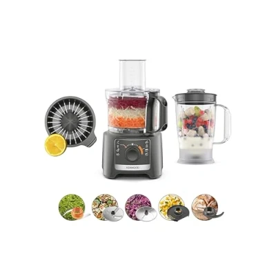 Immagine di Kenwood MultiPro Compact FDP31.360GY, Robot da Cucina Multifunzione con Lama per Frullare, Disco Impastare e Affettare, Spremiagrumi, Frullatore 1.2L, 2 Velocità+Pulse, Ciotola 2.1L, 800W, Grigio