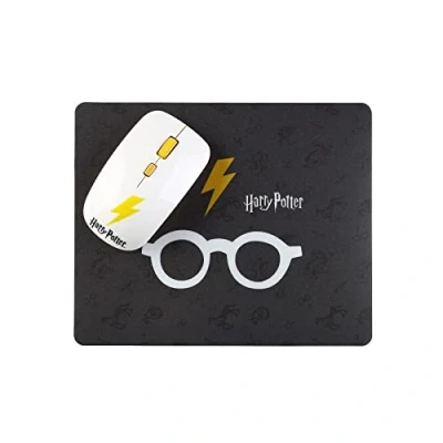 Immagine di WONDEE Harry Potter, set mouse wireless e tappetino per con design in bianco nero, articolo ufficiale di regalo Potter
