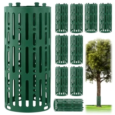 Immagine di QWORK® 10 Pezzi Protezioni per Tronchi Albero, Protezione Albero Plastica con Ganci di Bloccaggio, Alberi Resistente alle Intemperie