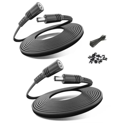 Immagine di Basesailor Cavo Prolunga 12V DC 6M 2 Pezzi,Cable Filo Piatto Lungo Adattatore Alimentazione 5,5mm x 2,1mm 5521,5V 9V,Cavo Femmina a Maschio per Telecamera Sicurezza CCTV IP,DVR,LED,Monitor