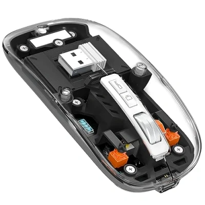 Immagine di MAGIC REFINER Mouse Wireless Ricaricabile, 2.4Ghz e Bluetooth 5.0 Silenzioso Senza Fili Ottico Ultra Sottile 2400 DPI, Gaming Trasparente, Batteria Visibile, per Laptop/PC/Mac, Nero