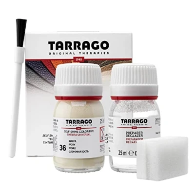 Immagine di Tarrago Kit 25 ml di colorante auto lucido Tintura autolucidante per scarpe, accessori e primer Copre sfregamenti calzature Avorio (36)