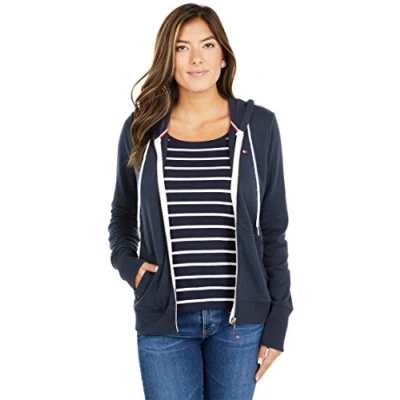 Immagine di Tommy Hilfiger Casual French Terry Zip up Classic Sweatshirt for Women with Drawstrings And Hood Felpa con Cappuccio, Sky Captain, XS Donna