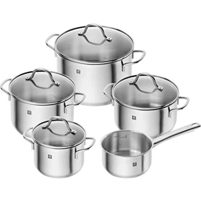 Immagine di ZWILLING Set di pentole Flow da 5 pezzi, 4 coperchi, adatto all&#039;induzione, acciaio inossidabile